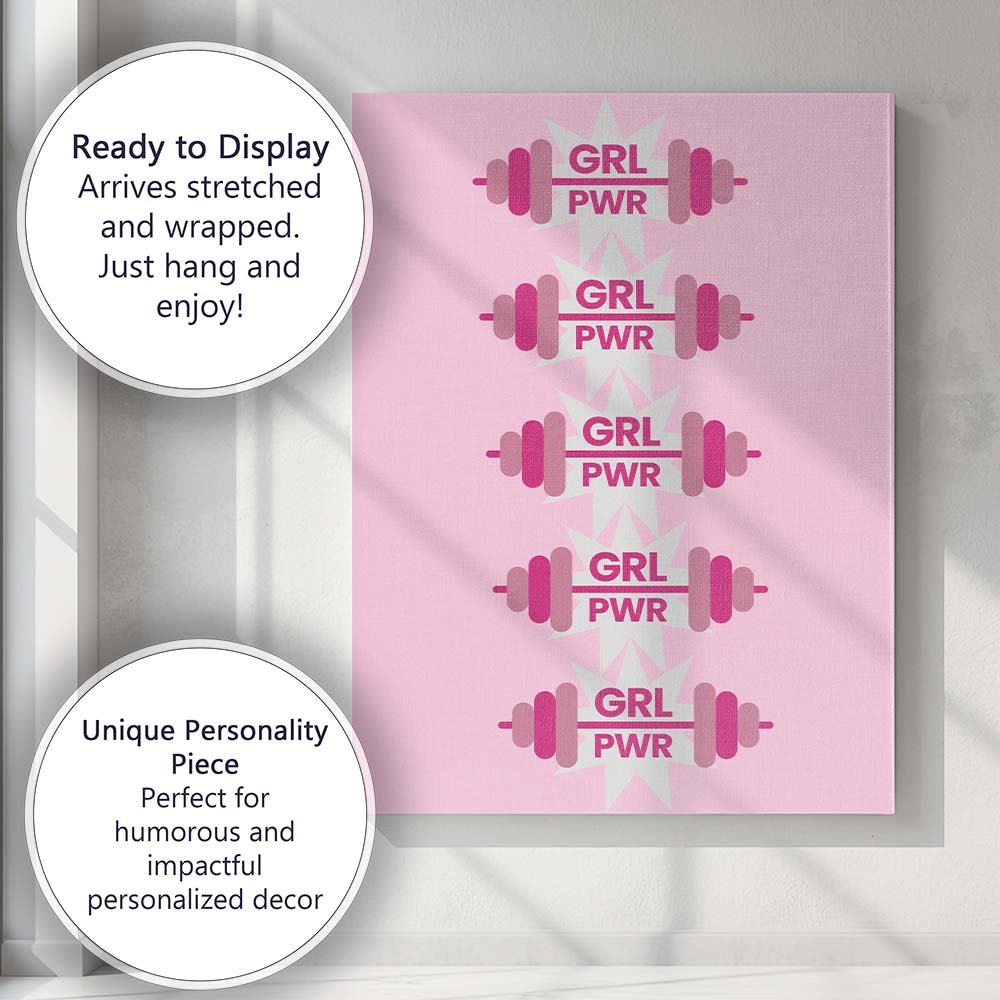 Girl Power Dumbbell Fitness Motivation Graphic Canvas Wall Art Print Decor Picture Ready to Hang