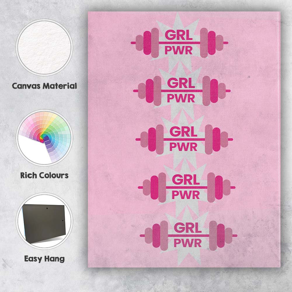 Girl Power Dumbbell Fitness Motivation Graphic Canvas Wall Art Print Decor Picture Ready to Hang