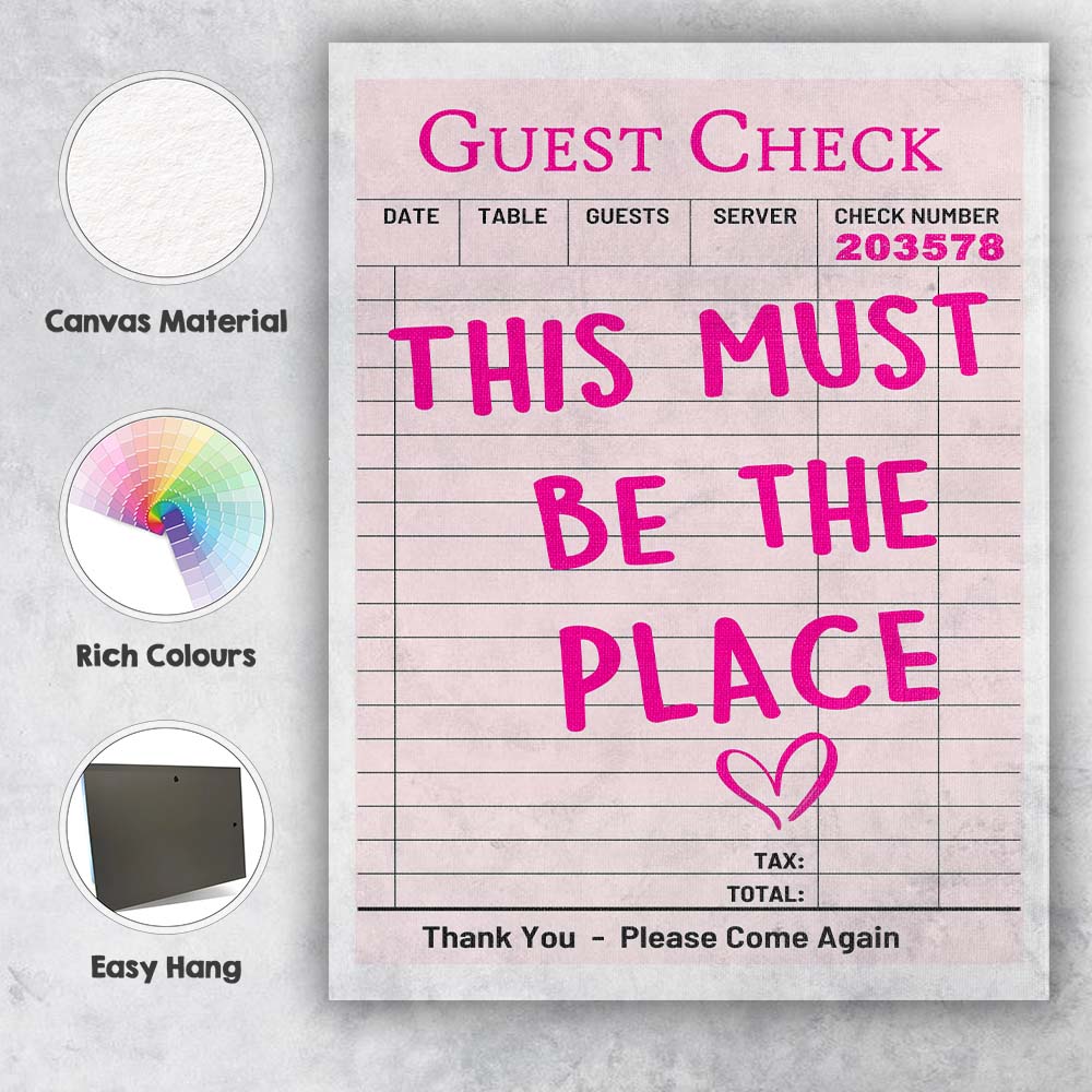 This Must Be The Place Retro Guest Check Typography Canvas Wall Art Print Decor Picture Ready to Hang