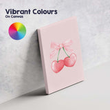 Watercolour Pink Heart Cherries Bow Illustration Canvas Wall Art Print Decor Picture Ready to Hang