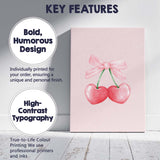 Watercolour Pink Heart Cherries Bow Illustration Canvas Wall Art Print Decor Picture Ready to Hang