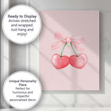 Watercolour Pink Heart Cherries Bow Illustration Canvas Wall Art Print Decor Picture Ready to Hang