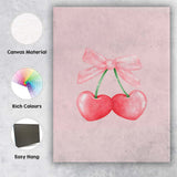 Watercolour Pink Heart Cherries Bow Illustration Canvas Wall Art Print Decor Picture Ready to Hang