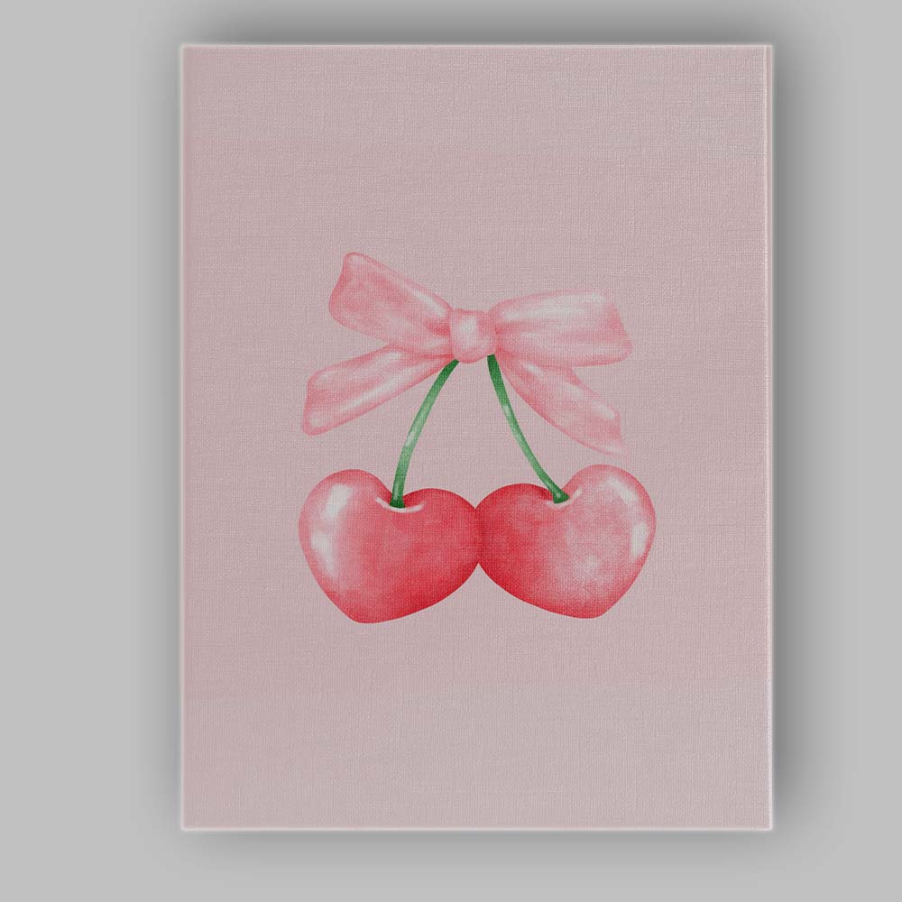 Watercolour Pink Heart Cherries Bow Illustration Canvas Wall Art Print Decor Picture Ready to Hang