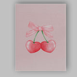 Watercolour Pink Heart Cherries Bow Illustration Canvas Wall Art Print Decor Picture Ready to Hang