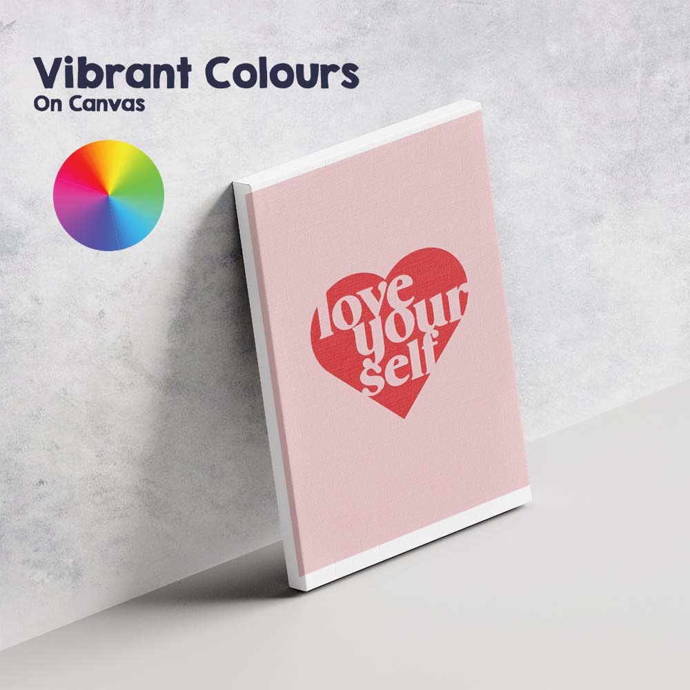 Love Your Self Heart Typography Motivational Canvas Wall Art Print Decor Picture Ready to Hang