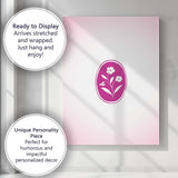 Minimalist Wildflower Oval Emblem Pink Canvas Wall Art Print Decor Picture Ready to Hang