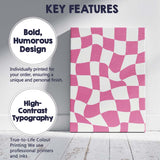 Pink Wavy Checkerboard Retro Geometric Pattern Canvas Wall Art Print Decor Picture Ready to Hang