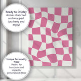 Pink Wavy Checkerboard Retro Geometric Pattern Canvas Wall Art Print Decor Picture Ready to Hang