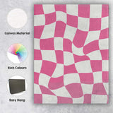 Pink Wavy Checkerboard Retro Geometric Pattern Canvas Wall Art Print Decor Picture Ready to Hang
