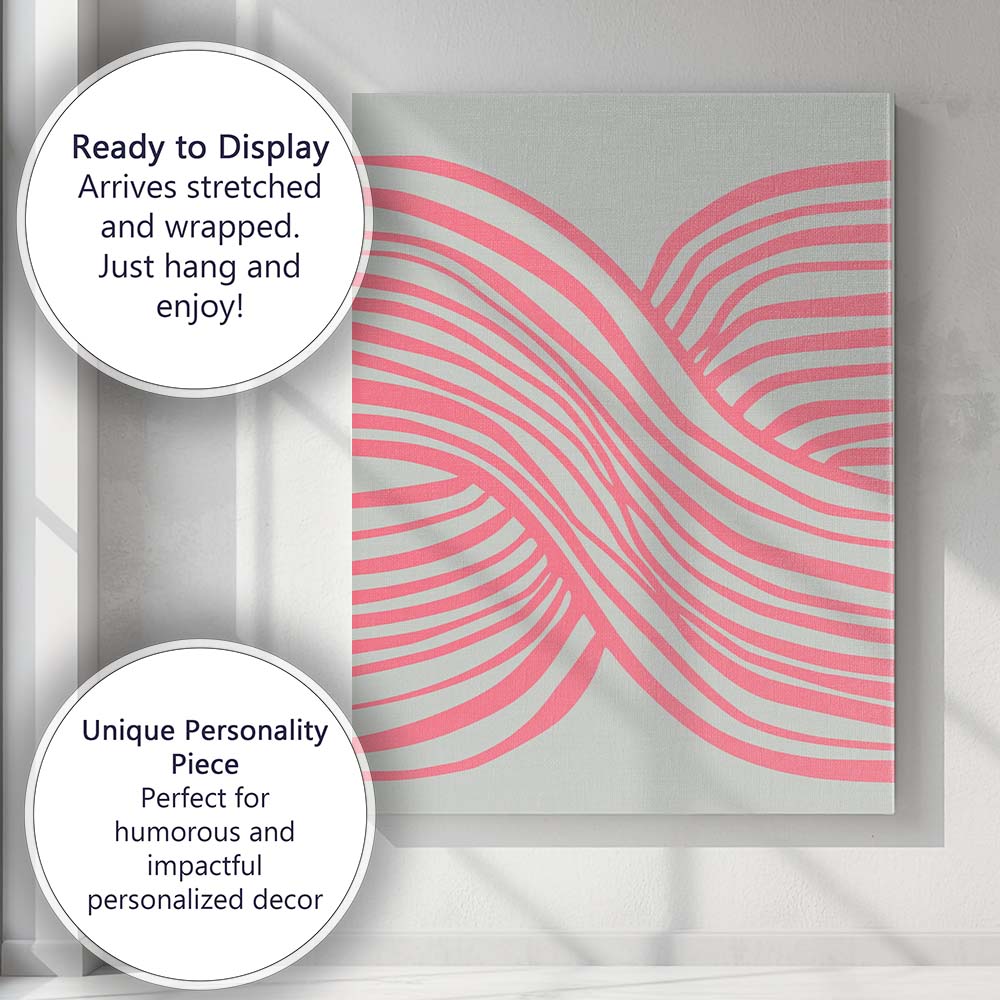 Abstract Pink Wavy Ribbon Line Pattern Canvas Wall Art Print Decor Picture Ready to Hang