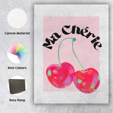 Ma Chérie Cherry Typography Retro Fruit Canvas Wall Art Print Decor Picture Ready to Hang