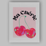 Ma Chérie Cherry Typography Retro Fruit Canvas Wall Art Print Decor Picture Ready to Hang