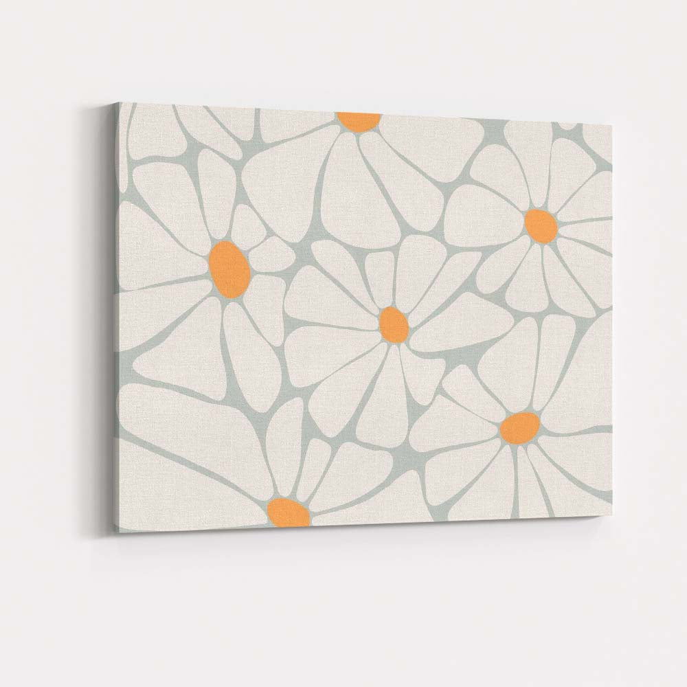 Large White Daisy Floral Abstract Pattern Canvas Wall Art Print Decor Picture Ready to Hang