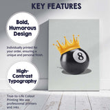 Luxury Gold Crown Eight Ball Illustration Canvas Wall Art Print Decor Picture Ready to Hang