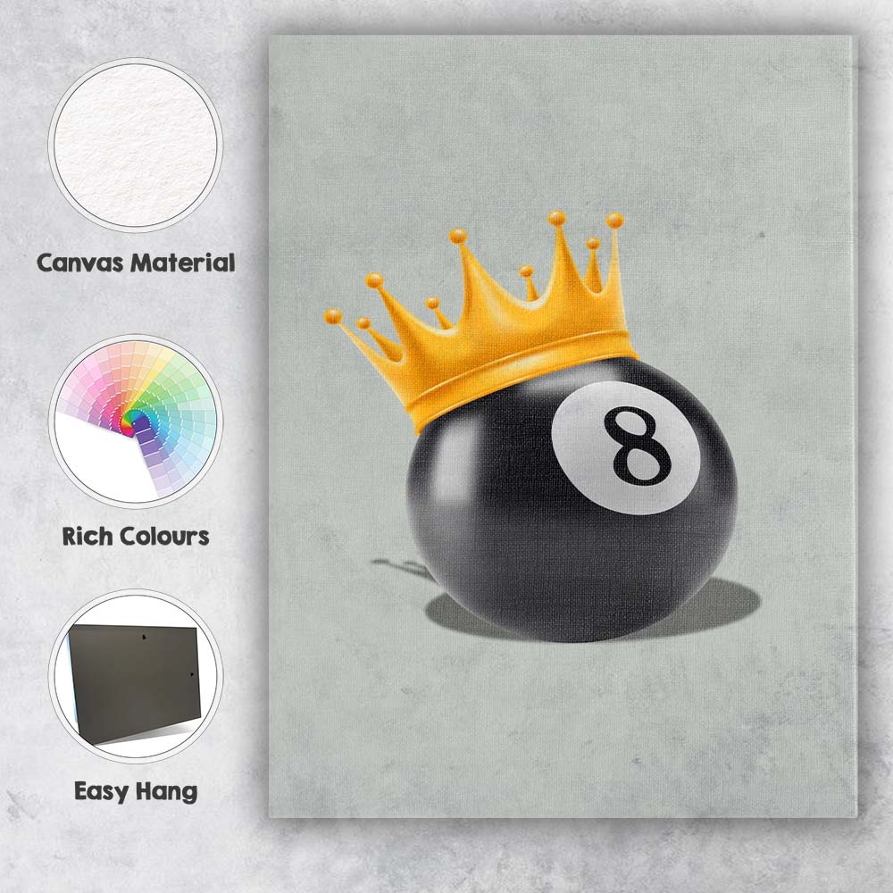 Luxury Gold Crown Eight Ball Illustration Canvas Wall Art Print Decor Picture Ready to Hang