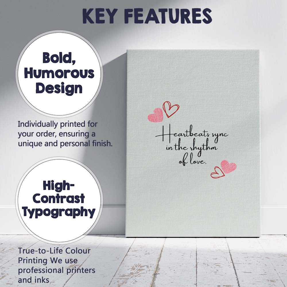 Heartbeats Sync In The Rhythm Of Love Typography Canvas Wall Art Print Decor Picture Ready to Hang