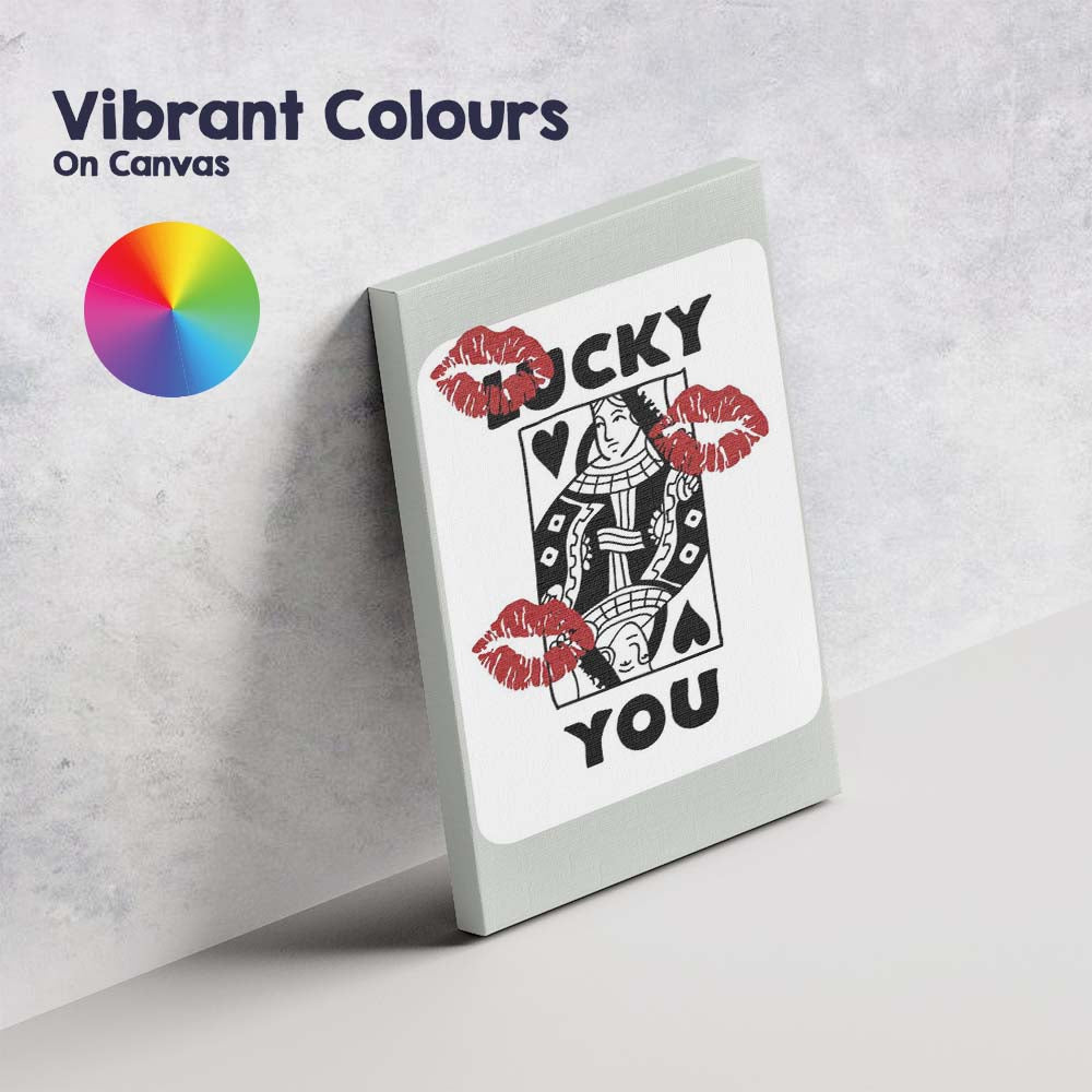 Lucky You Queen Of Hearts Playing Card Kiss Print Canvas Wall Art Print Decor Picture Ready to Hang