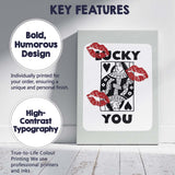 Lucky You Queen Of Hearts Playing Card Kiss Print Canvas Wall Art Print Decor Picture Ready to Hang