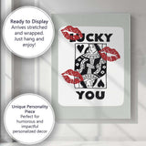 Lucky You Queen Of Hearts Playing Card Kiss Print Canvas Wall Art Print Decor Picture Ready to Hang
