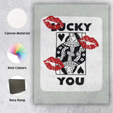Lucky You Queen Of Hearts Playing Card Kiss Print Canvas Wall Art Print Decor Picture Ready to Hang
