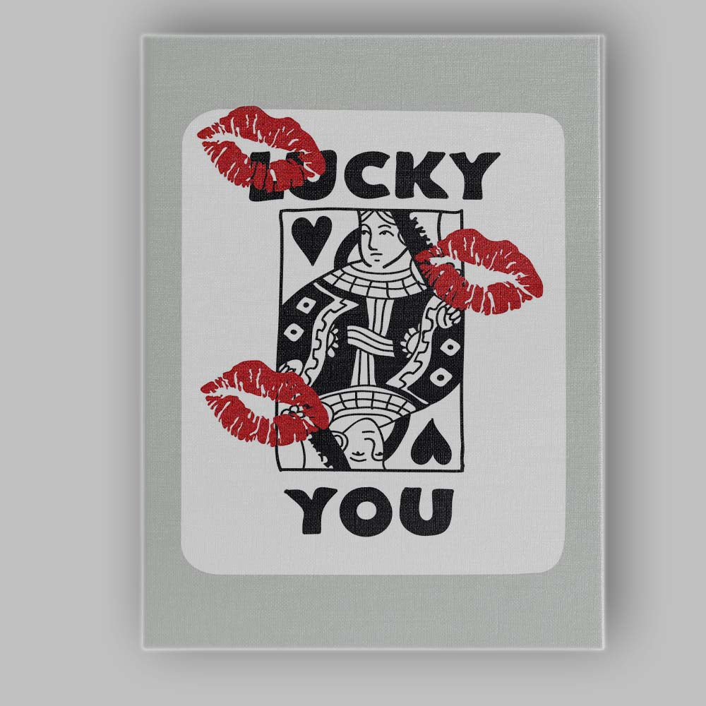 Lucky You Queen Of Hearts Playing Card Kiss Print Canvas Wall Art Print Decor Picture Ready to Hang