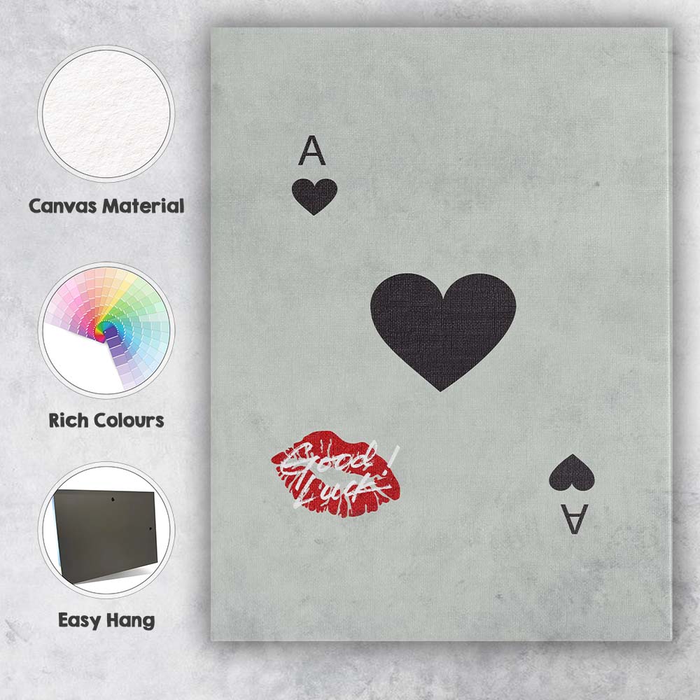 Minimalist Ace Of Hearts Playing Card Kiss Graphic Canvas Wall Art Print Decor Picture Ready to Hang
