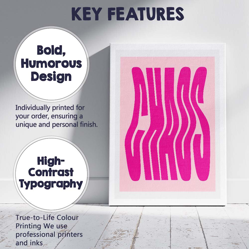 Psychedelic Pink Wavy Typography Canvas Wall Art Print Decor Picture Ready to Hang