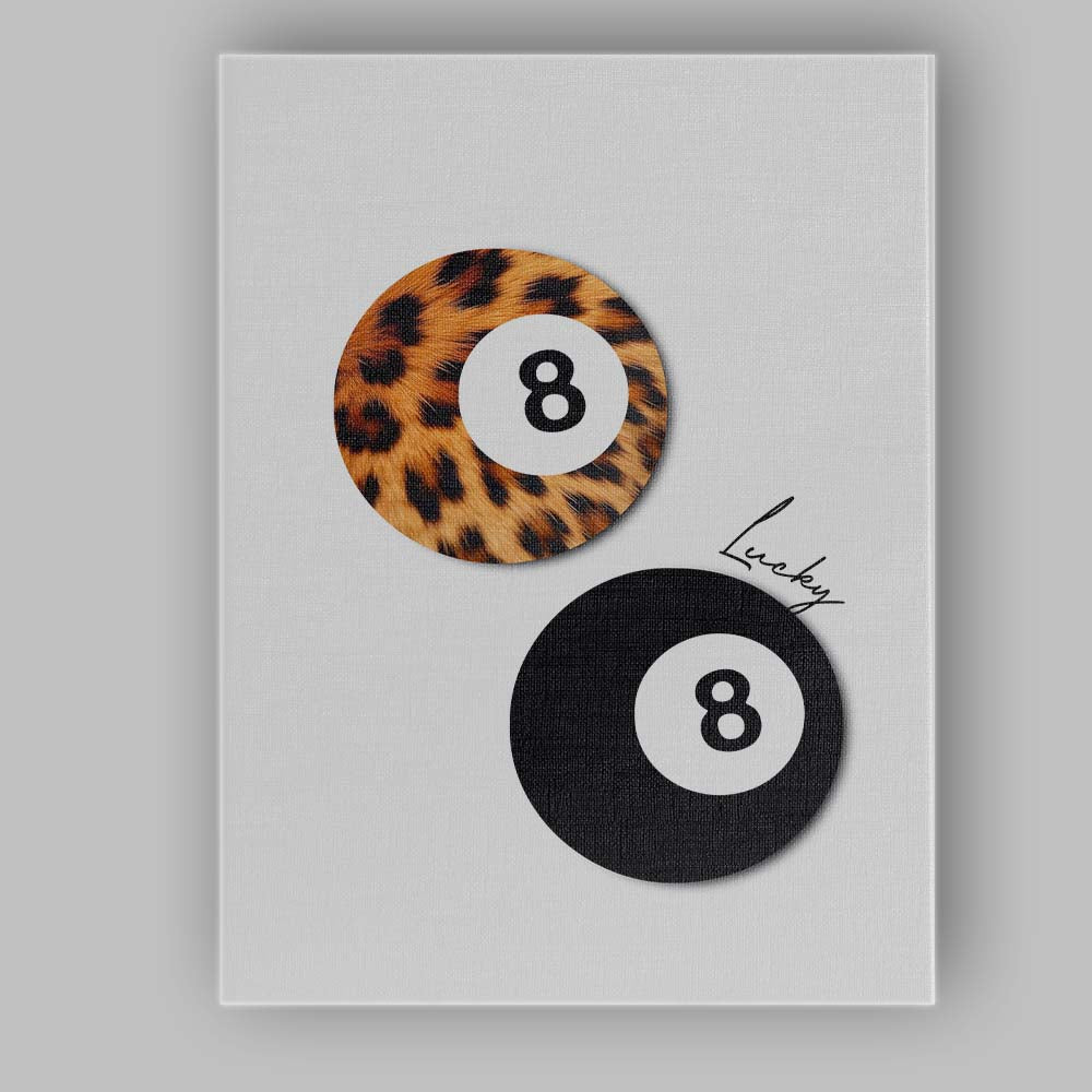 Leopard Print Lucky Eight Ball Retro Aesthetic Canvas Wall Art Print Decor Picture Ready to Hang