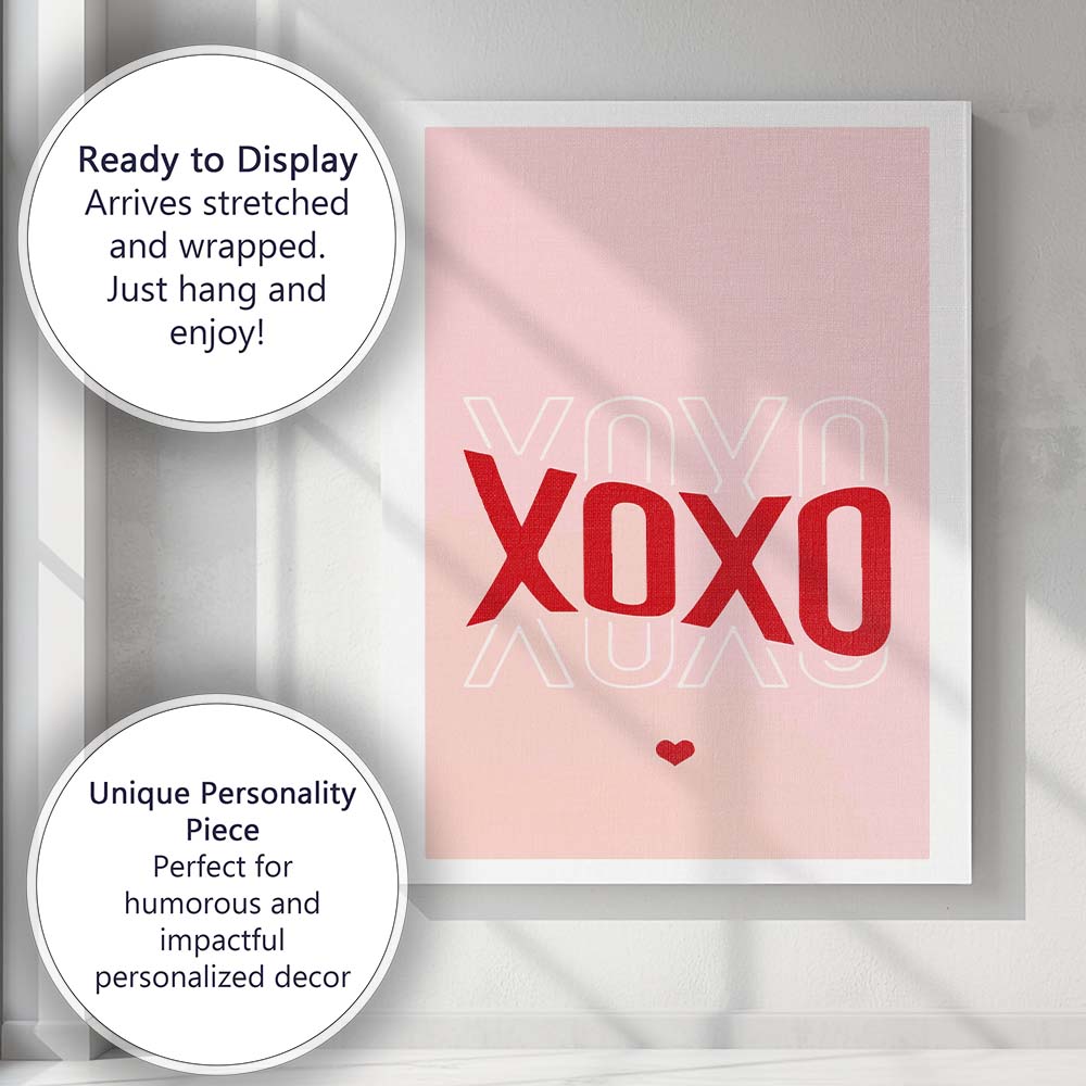 Pink Red XOXO Typography Valentine Love Canvas Wall Art Print Decor Picture Ready to Hang