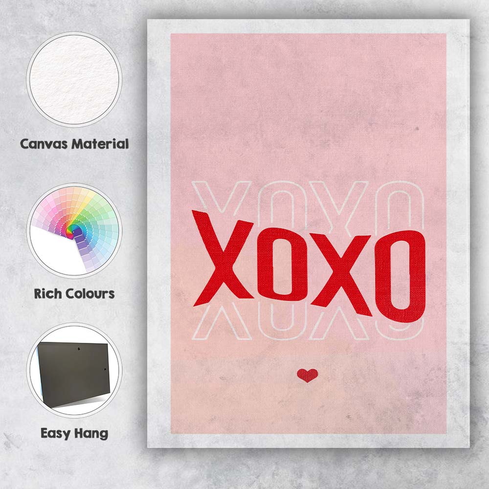 Pink Red XOXO Typography Valentine Love Canvas Wall Art Print Decor Picture Ready to Hang