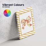 Strawberry Floral Ribbon Bow Yellow Diagonal Striped Frame Canvas Wall Art Print Decor Picture Ready to Hang