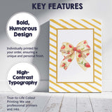 Strawberry Floral Ribbon Bow Yellow Diagonal Striped Frame Canvas Wall Art Print Decor Picture Ready to Hang