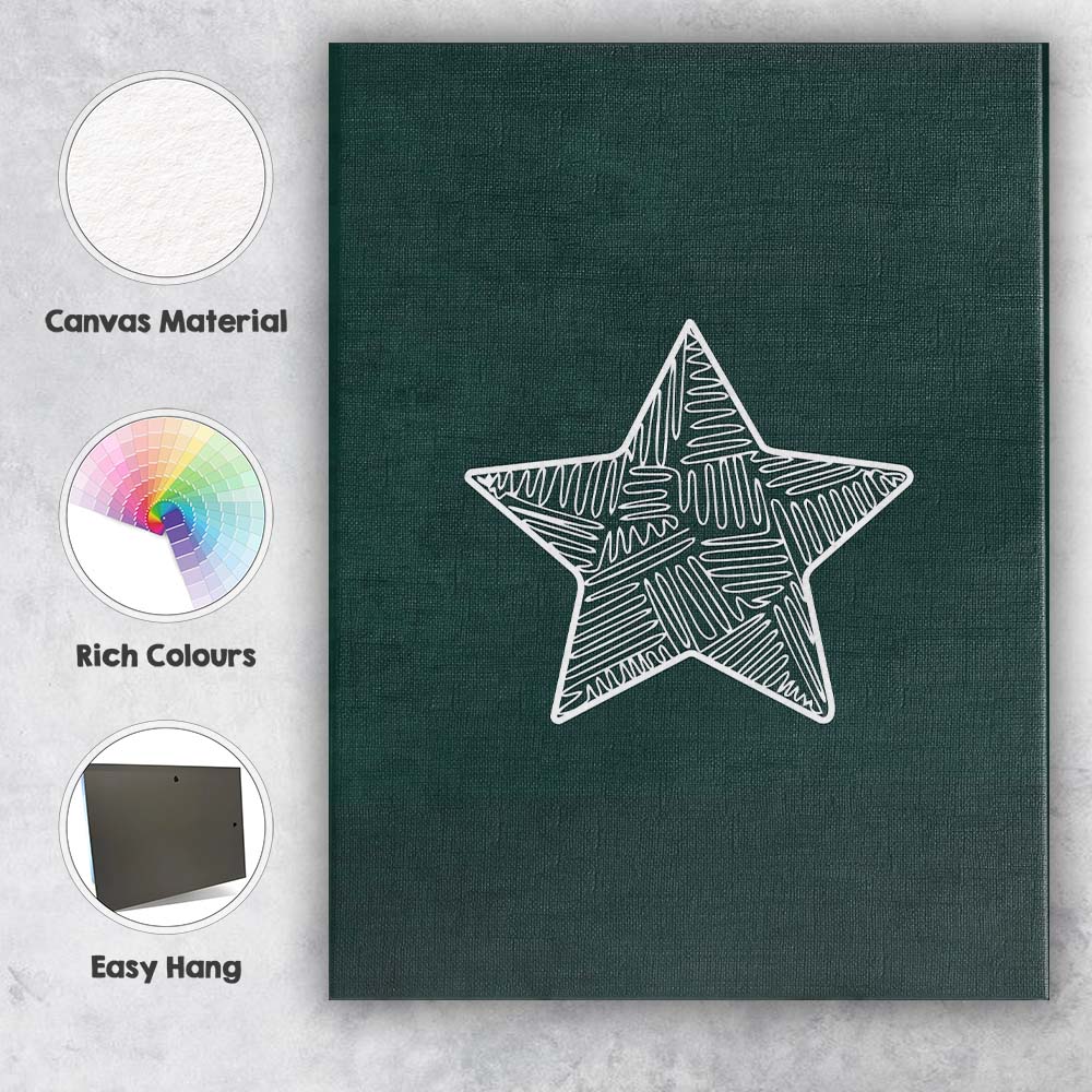 White Hand Drawn Star Dark Green Minimalist Illustration Canvas Wall Art Print Decor Picture Ready to Hang