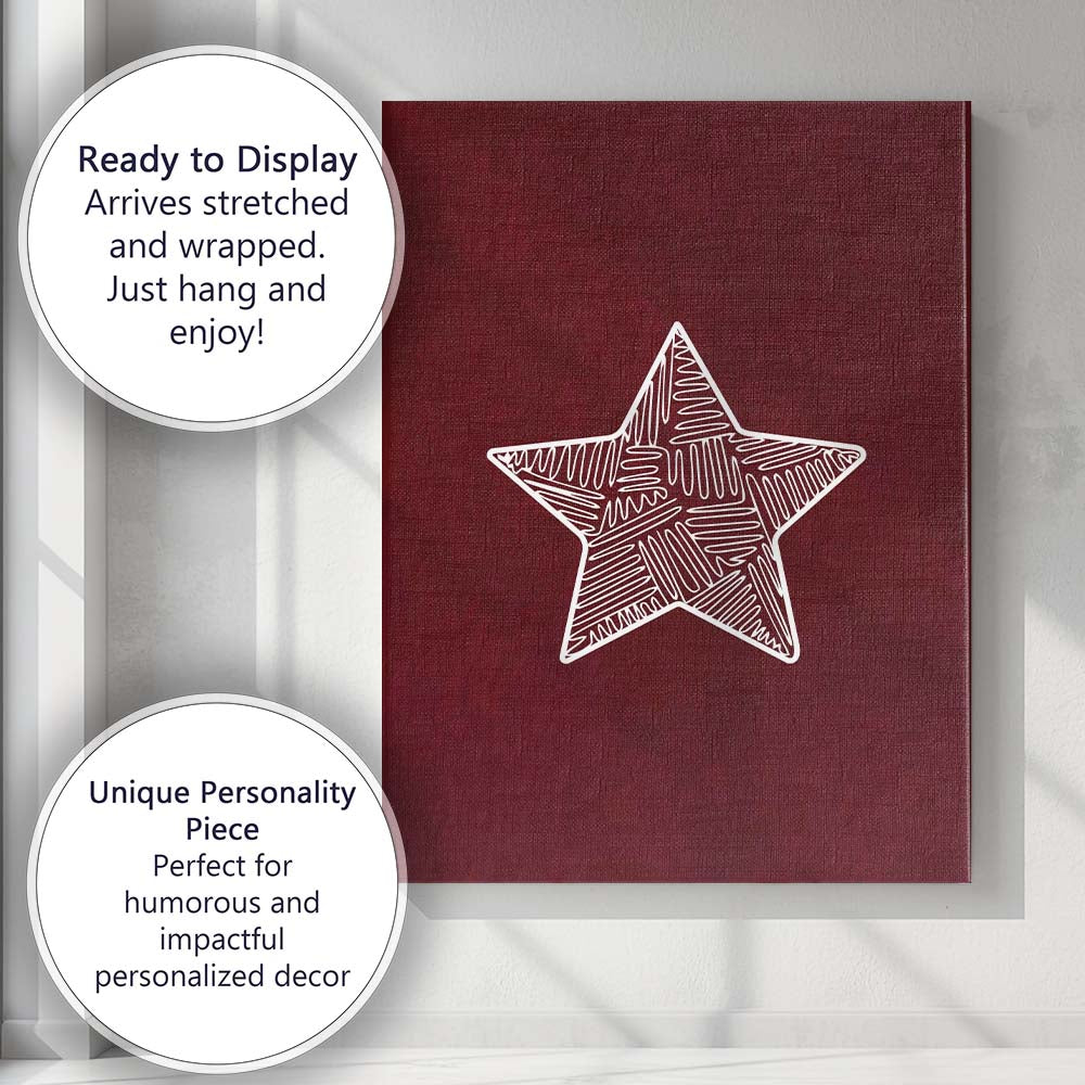 White Hand Drawn Star Burgundy Minimalist Illustration Canvas Wall Art Print Decor Picture Ready to Hang