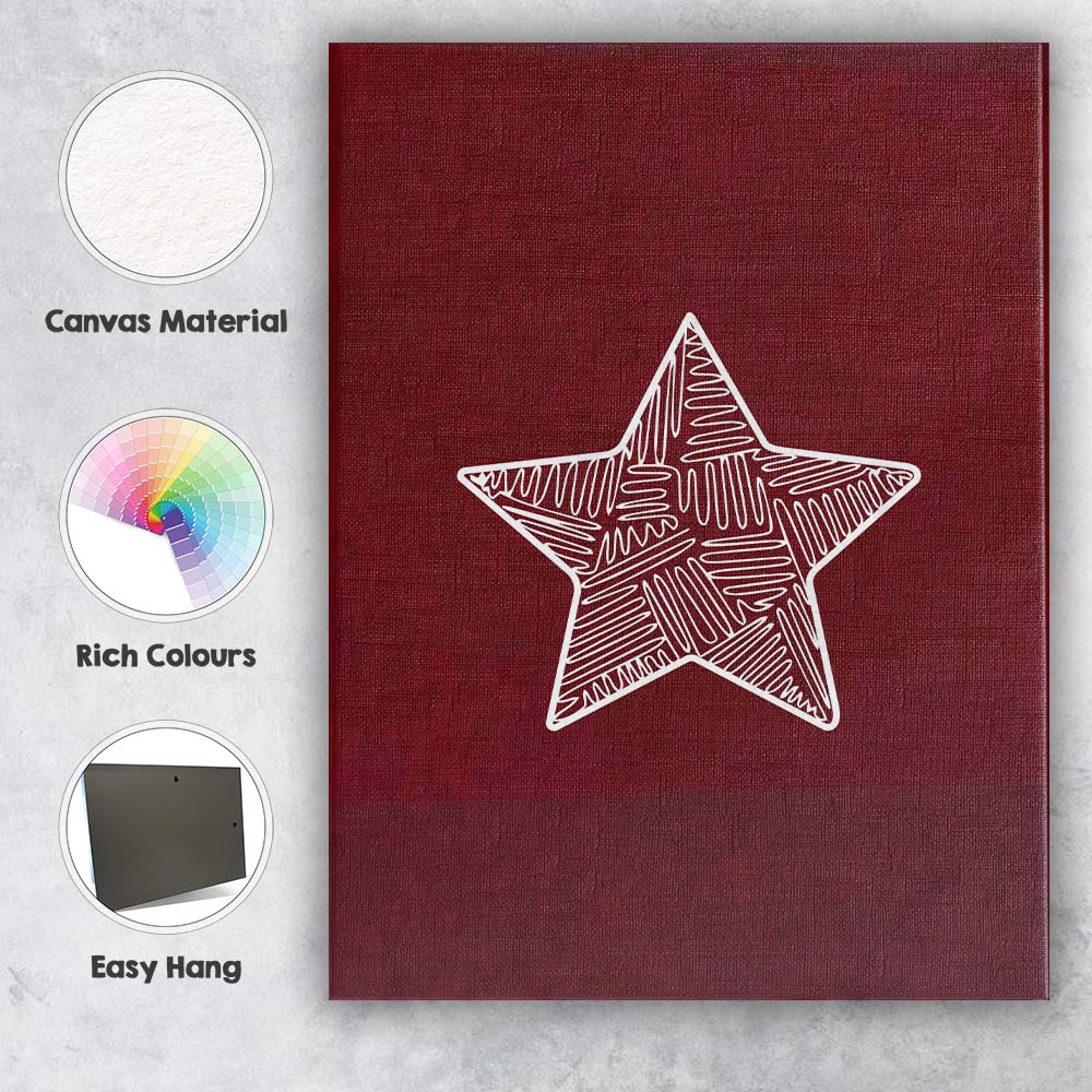White Hand Drawn Star Burgundy Minimalist Illustration Canvas Wall Art Print Decor Picture Ready to Hang