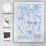 Watercolour Blue Coquette Ribbon Bow Collection Canvas Wall Art Print Decor Picture Ready to Hang