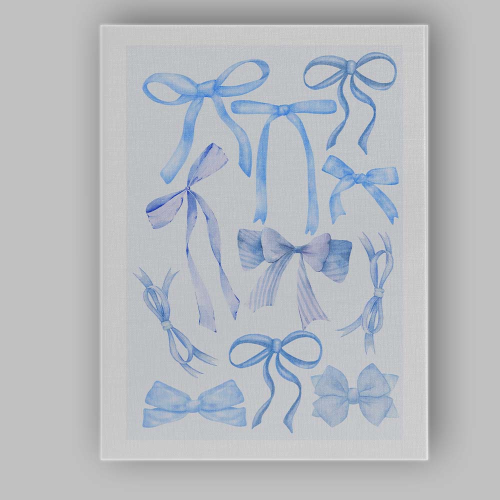 Watercolour Blue Coquette Ribbon Bow Collection Canvas Wall Art Print Decor Picture Ready to Hang