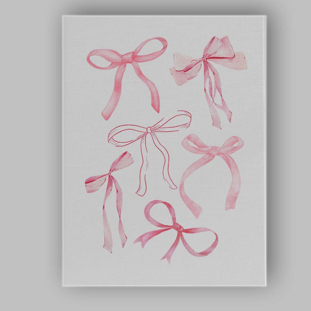 Watercolour Pink Coquette Ribbon Bow Collection Canvas Wall Art Print Decor Picture Ready to Hang