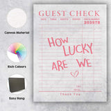 Pink Guest Check Receipt Typography Lucky Quote Canvas Wall Art Print Decor Picture Ready to Hang