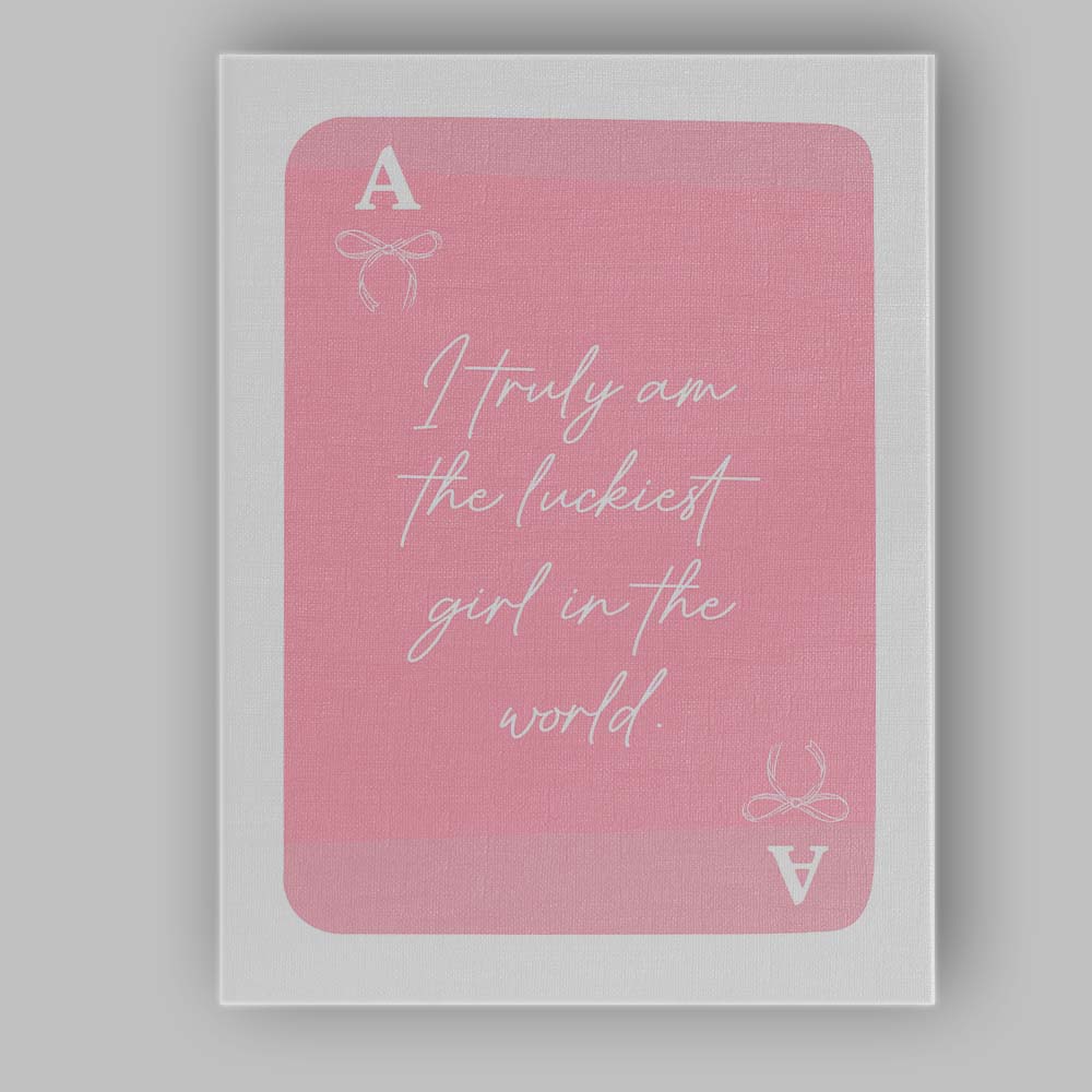 Pink Playing Card Lucky Girl Typography Coquette Canvas Wall Art Print Decor Picture Ready to Hang