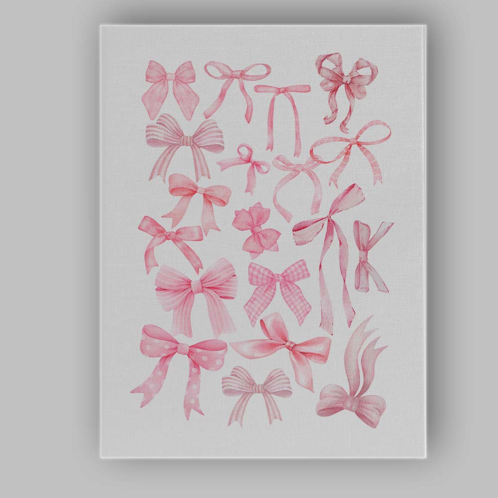 Watercolour Pink Coquette Ribbon Bow Collection Canvas Wall Art Print Decor Picture Ready to Hang