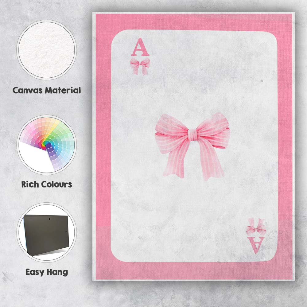 Pink Playing Card Striped Bow Minimalist Coquette Canvas Wall Art Print Decor Picture Ready to Hang