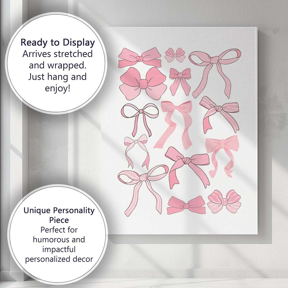 Cute Pink Cartoon Ribbon Bow Collection Canvas Wall Art Print Decor Picture Ready to Hang