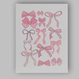 Cute Pink Cartoon Ribbon Bow Collection Canvas Wall Art Print Decor Picture Ready to Hang