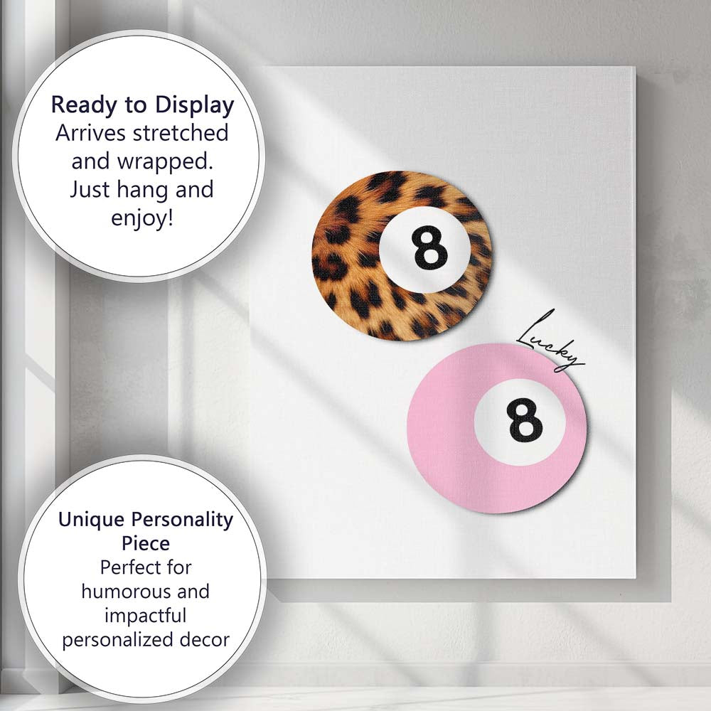 Pink Lucky Eight Ball Coquette Aesthetic Illustration Canvas Wall Art Print Decor Picture Ready to Hang