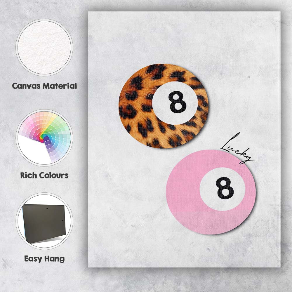 Pink Lucky Eight Ball Coquette Aesthetic Illustration Canvas Wall Art Print Decor Picture Ready to Hang