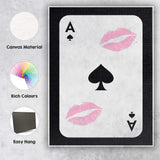 Pink Lip Print Ace of Spades Playing Card Coquette Canvas Wall Art Print Decor Picture Ready to Hang