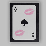 Pink Lip Print Ace of Spades Playing Card Coquette Canvas Wall Art Print Decor Picture Ready to Hang