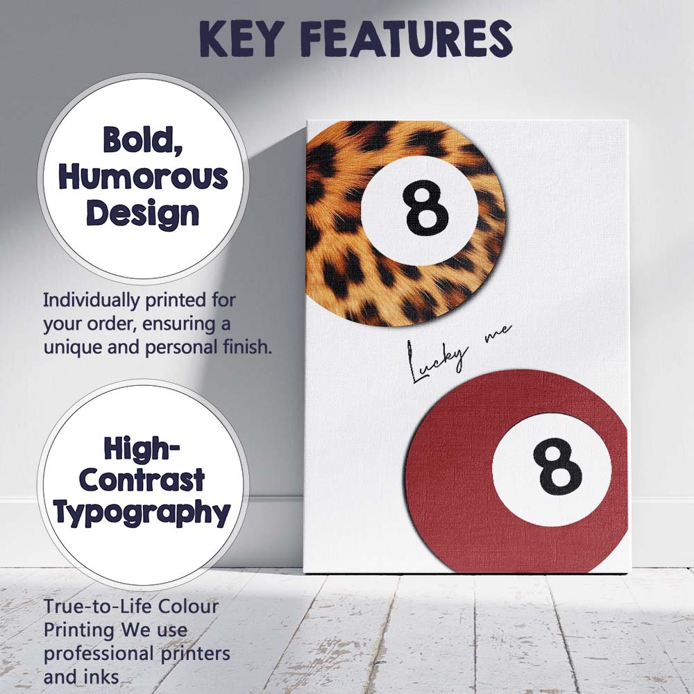 Leopard Print Lucky Eight Ball Billiards Illustration Canvas Wall Art Print Decor Picture Ready to Hang